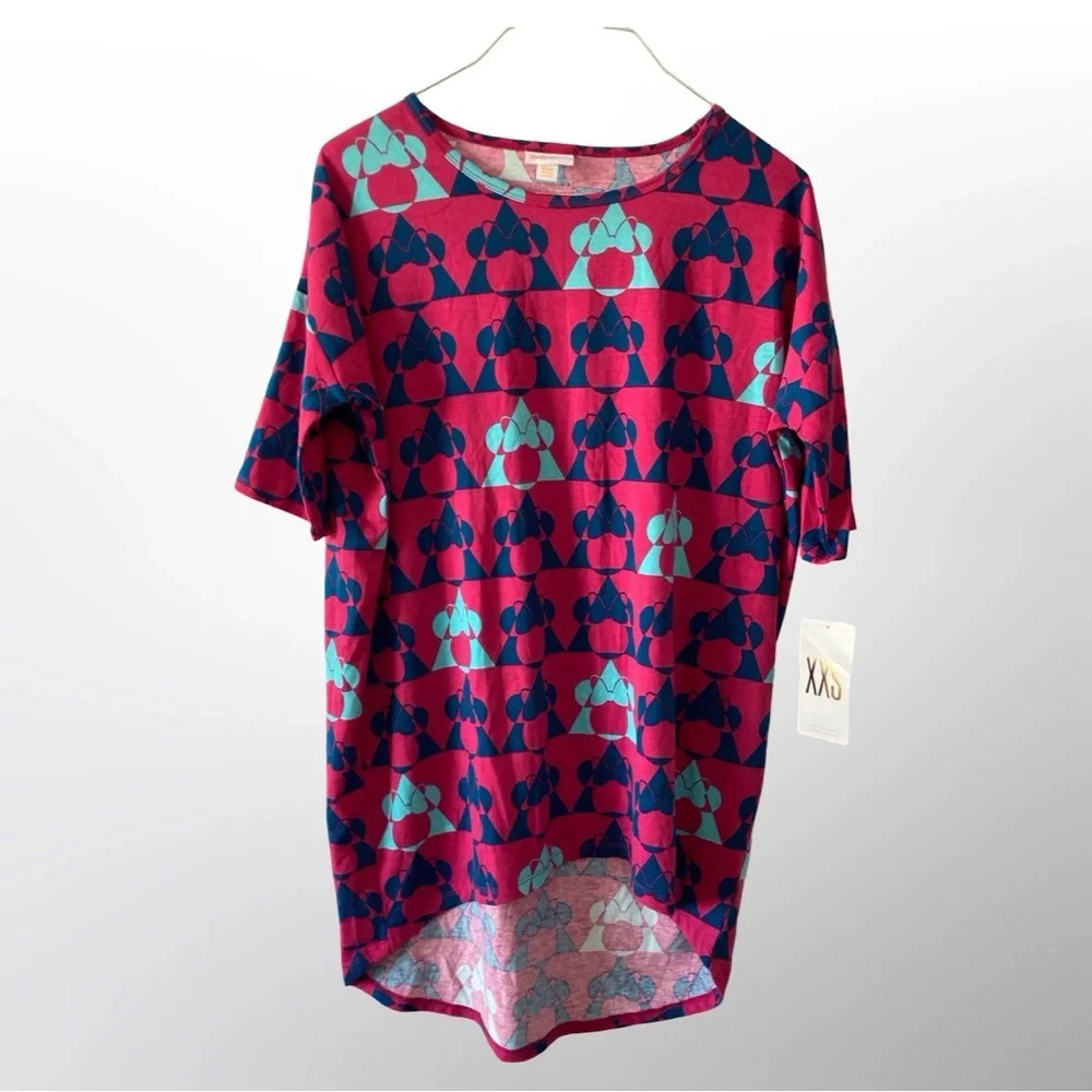 LuLaRoe Disney Irma Tunic Top XXS Minnie Mouse Pink Teal NWT Fits S/M - Picture 7 of 10